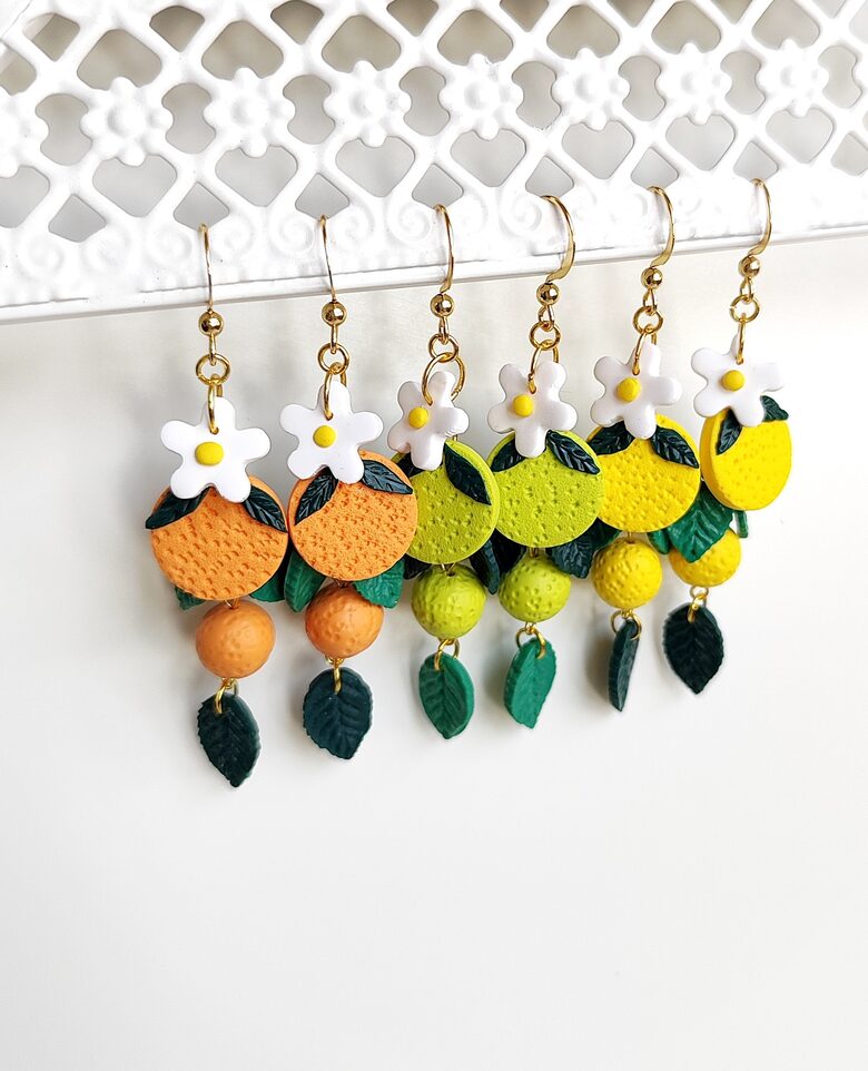 Gari polimērmāla auskari ar augļu dizainu