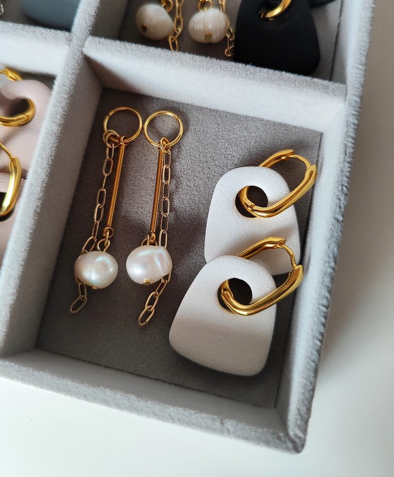 Convertible hoop earrings with polymer clay charms and pearls