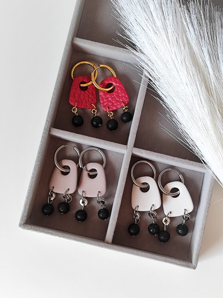Lava stone hoop earrings | Handcrafted polymer clay jewelry
