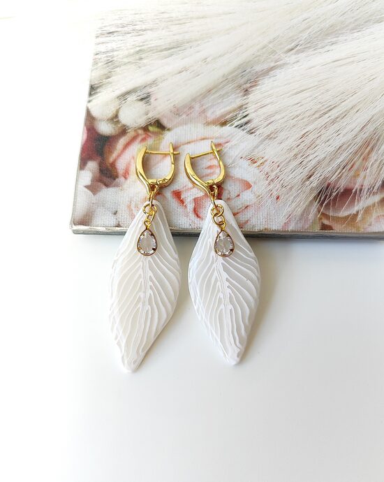 White leaf earrings