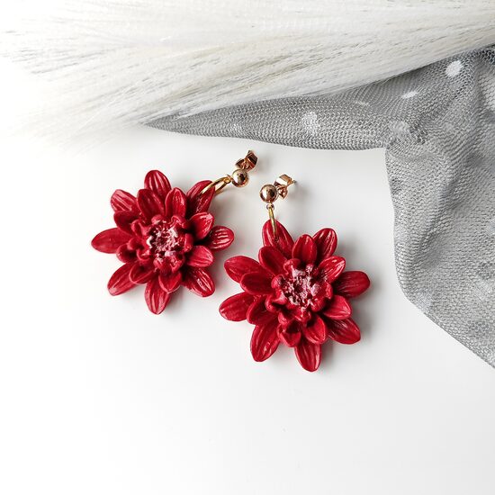 Red flower earrings