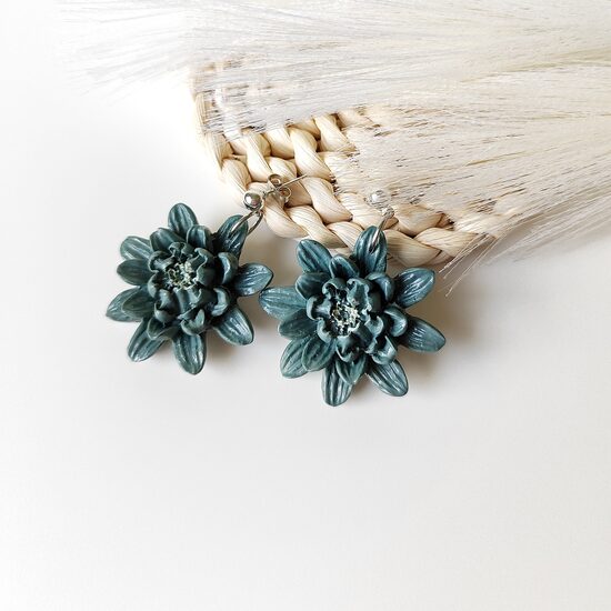 Green flower earrings