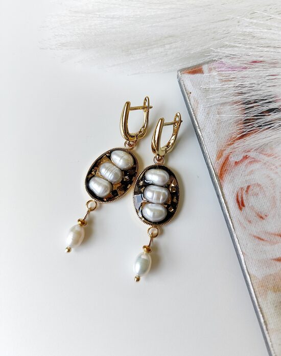 Black and pearl earrings