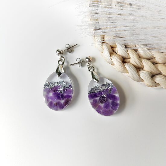 Amethyst earrings with silver accents