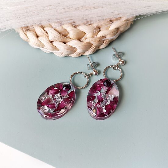 Burgundy petal earrings