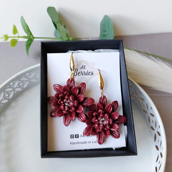 Handmade polymer clay flower earrings in a stylish gift box