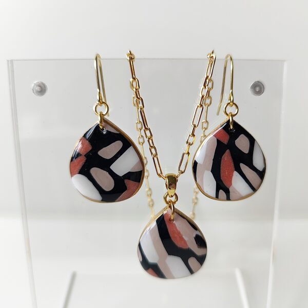 Patterned polymer clay jewelry set with necklace and earrings