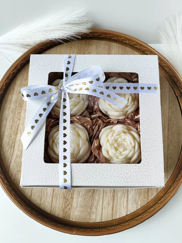 Natural soy wax peony flower candle gift set