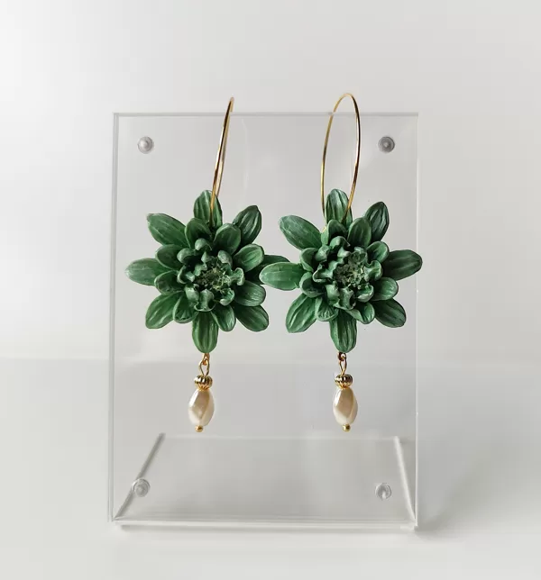 Handmade polymer clay flower earrings with delicate glass beads